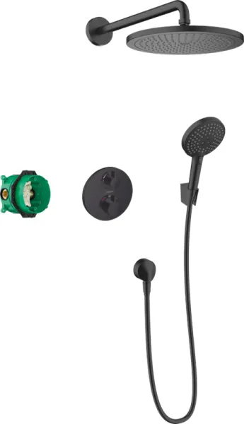 Hansgrohe Croma 280 sistema de chuveiro com Ecostat S, preto fosco