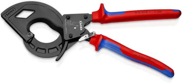 Knipex Cortador de Cabos (Princípio de Catraca, 3 velocidades) preto atramentado, com cabo de múltiplos componentes 320 mm