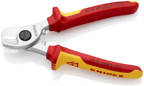Tesoura de cabos Knipex cromada, testada pela VDE 165 mm