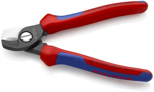 Tesoura de cabos Knipex escurecida, com cabo multicomponente 165 mm